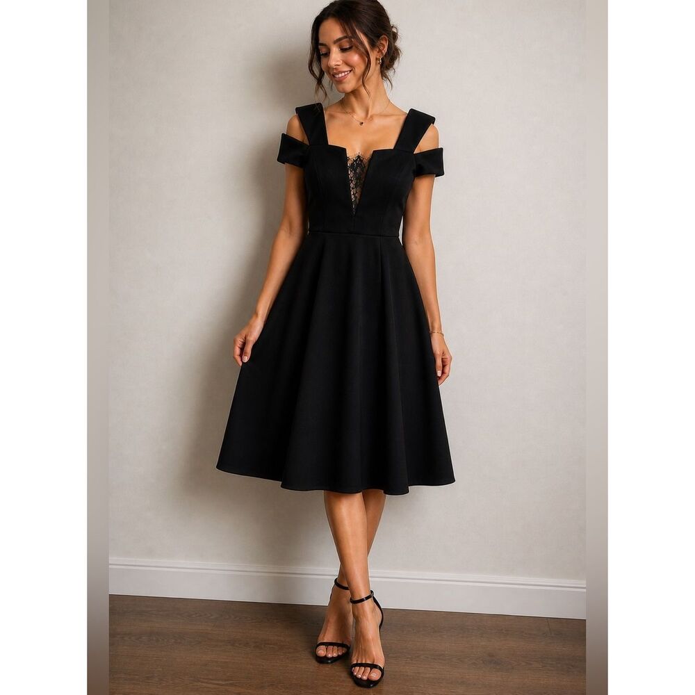 Lucian Matis Black Lace A-Line Cocktail Dress Size 8 $999 MSRP